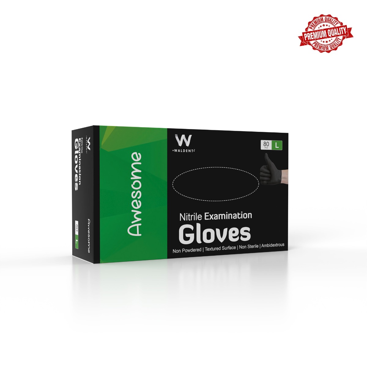 Waldent Nitrile Examination Gloves- Black (Pack of 80)