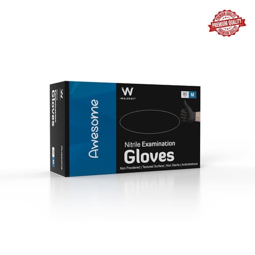 Waldent Nitrile Examination Gloves- Black (Pack of 80)