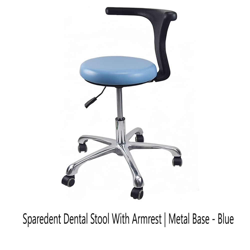 Sparedent Dental Stool with Armrest and Metal Base - Blue