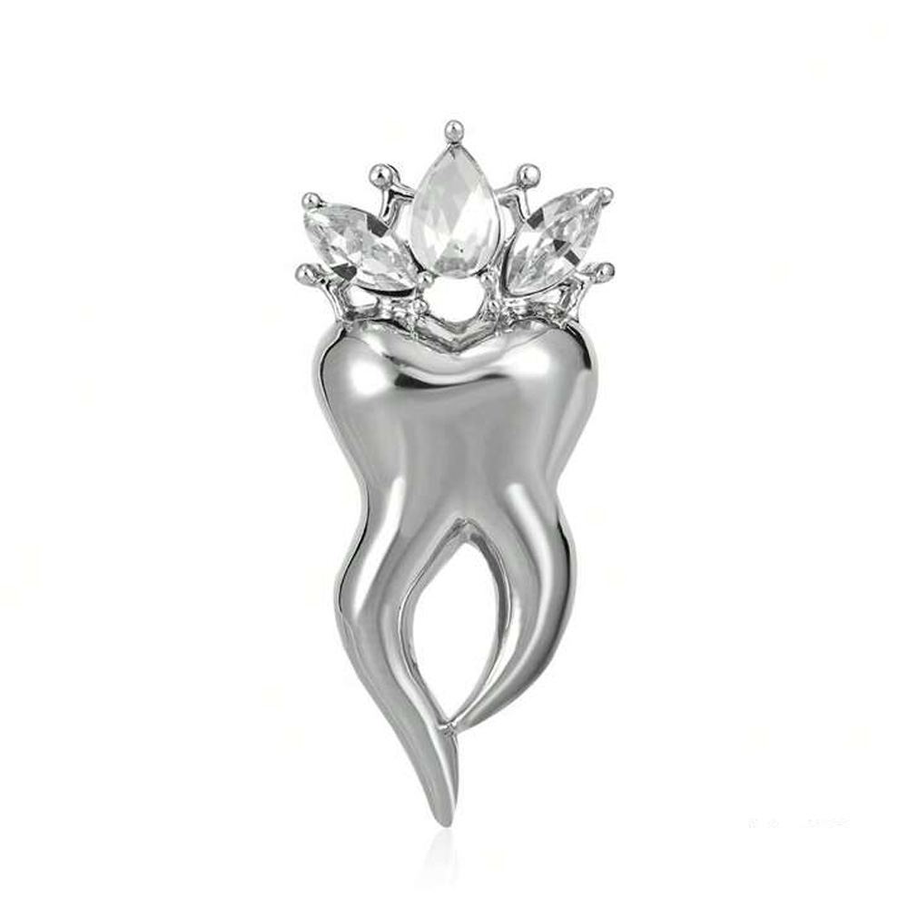 iDENTical Crystal Crown Tooth Shape Brooch Pack Of 1 (YK-076)