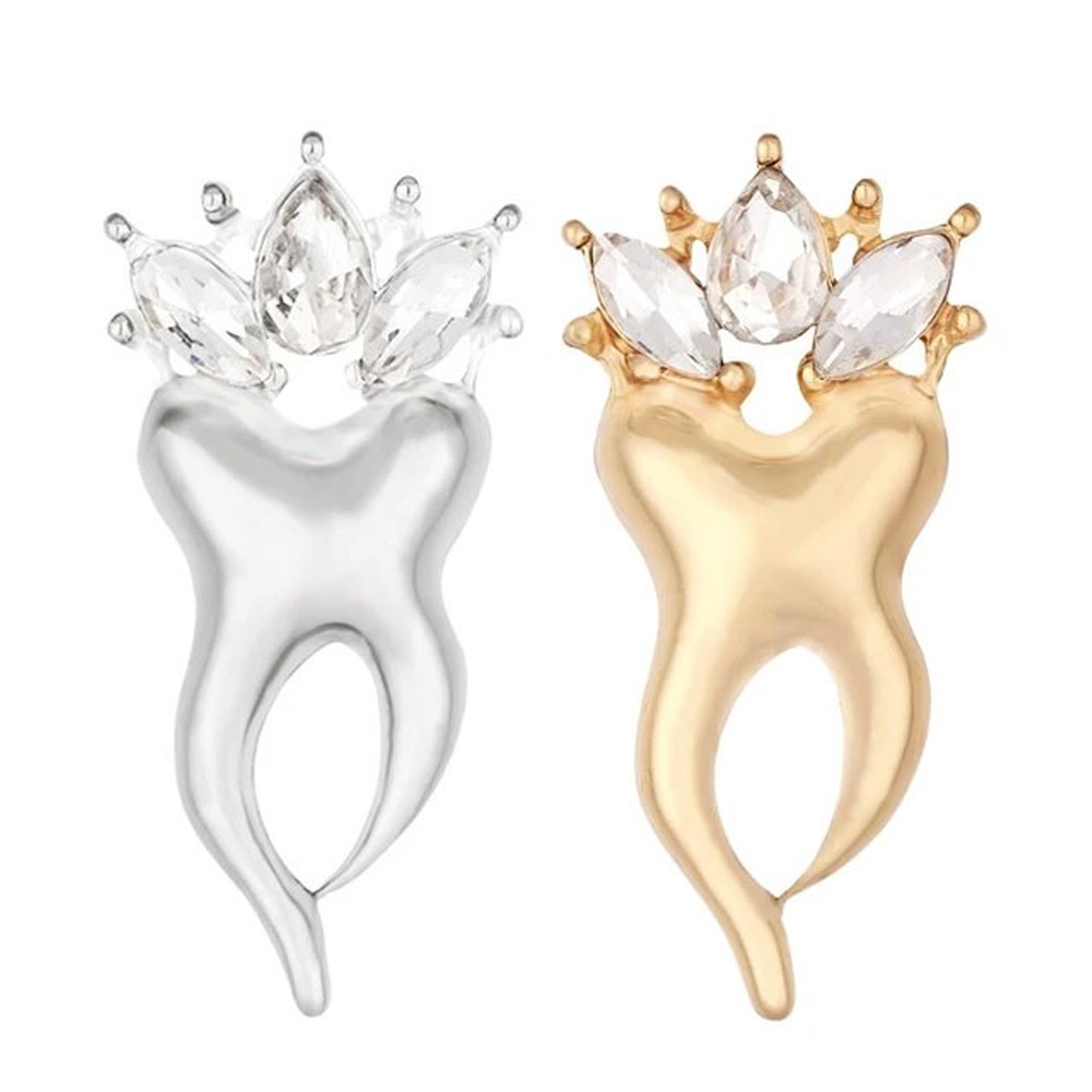 iDENTical Crystal Crown Tooth Shape Brooch Pack Of 1 (YK-076)