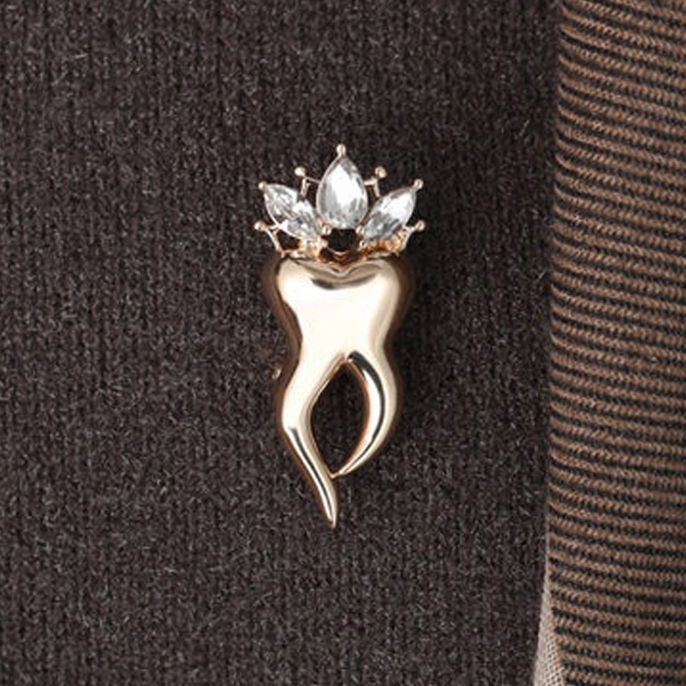 iDENTical Crystal Crown Tooth Shape Brooch Pack Of 1 (YK-076)