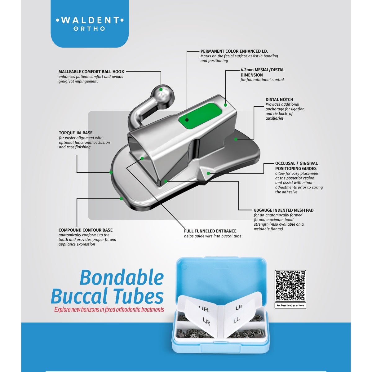 Waldent Ortho Bondable Buccal Tubes MBT 0.022 (Pack of 20 Sets)