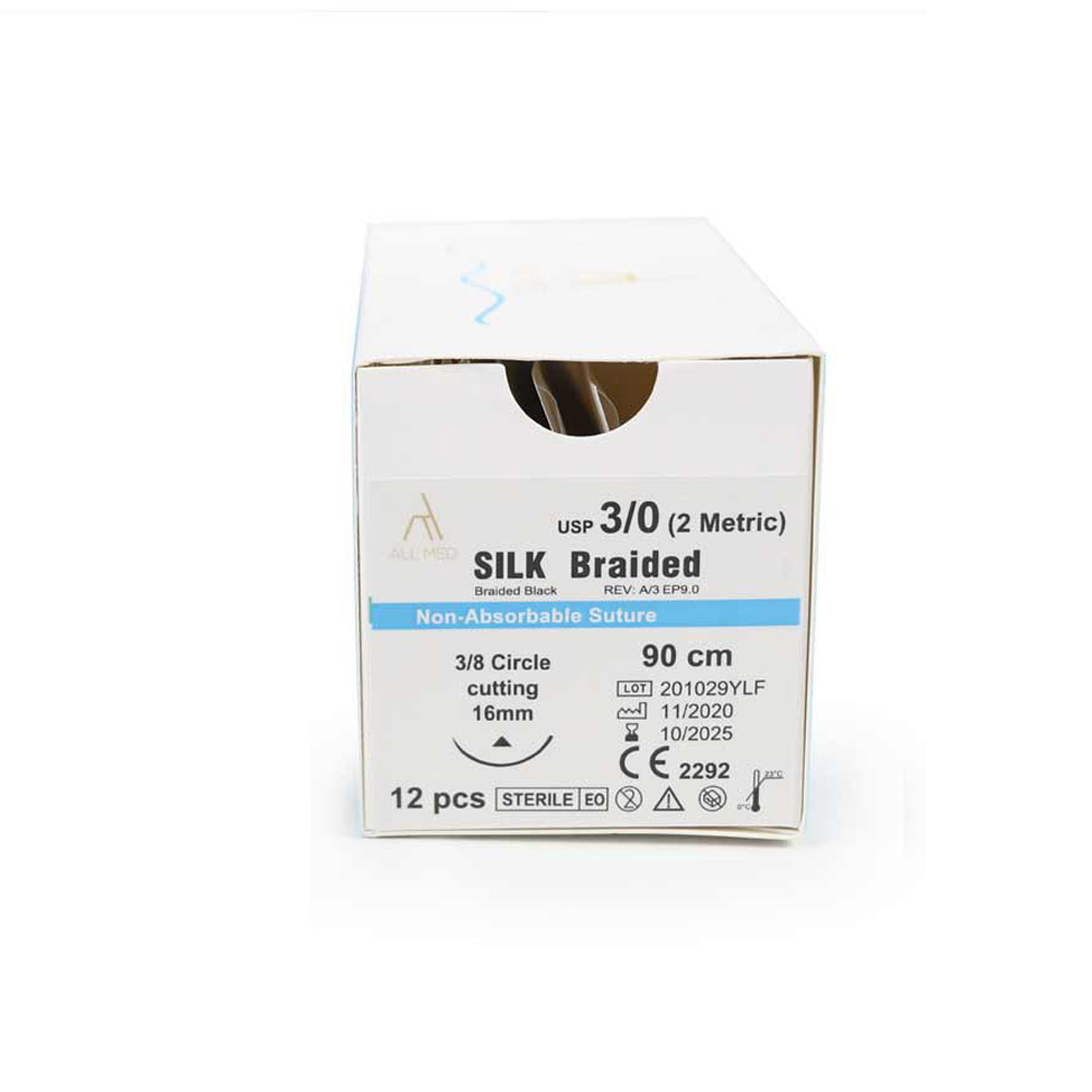 All Med Silk Braided 3-0 3/8 Circle Cutting Suture (Pack Of 12) - 16mm