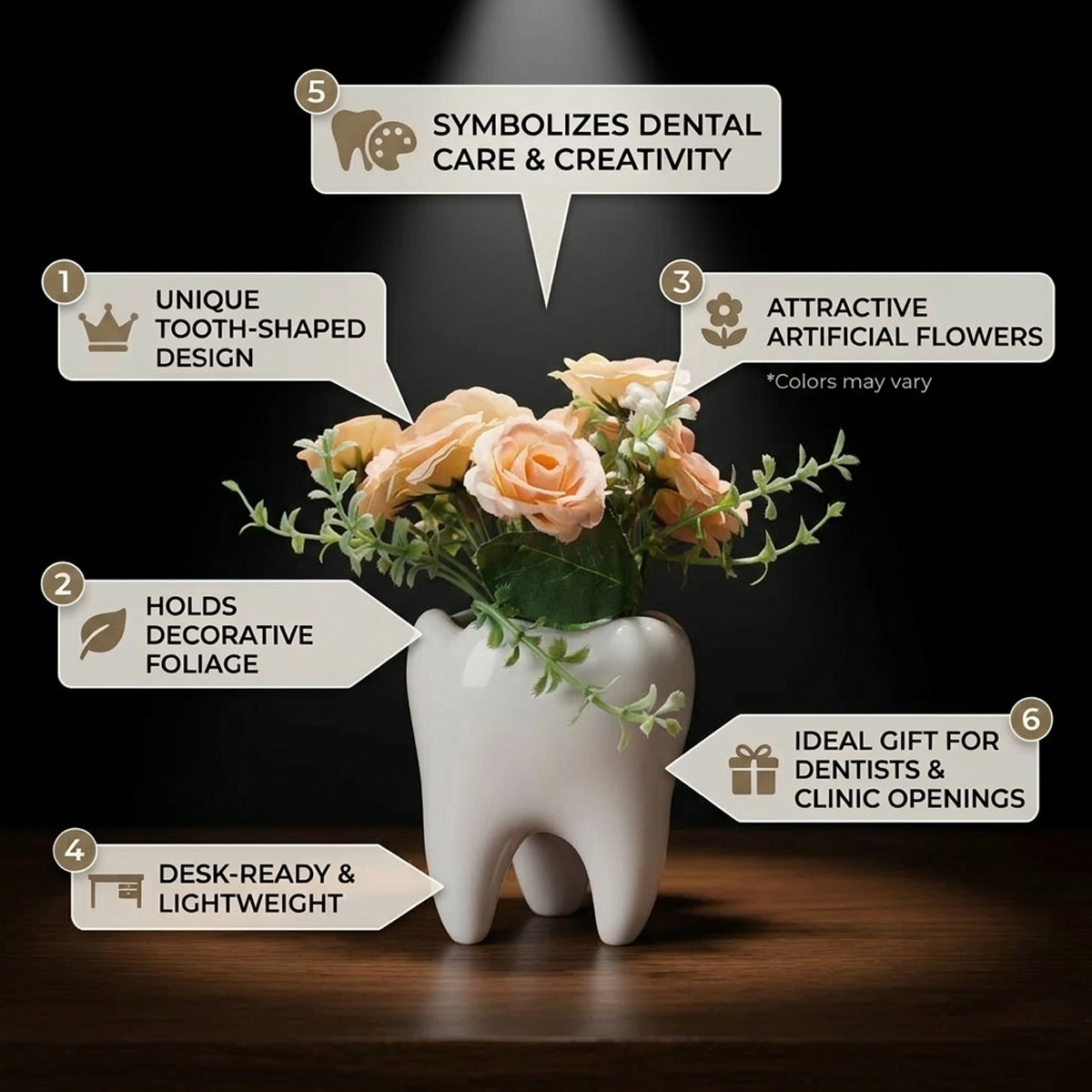 iDENTical Tooth shaped Flower Pot - MD-118 White