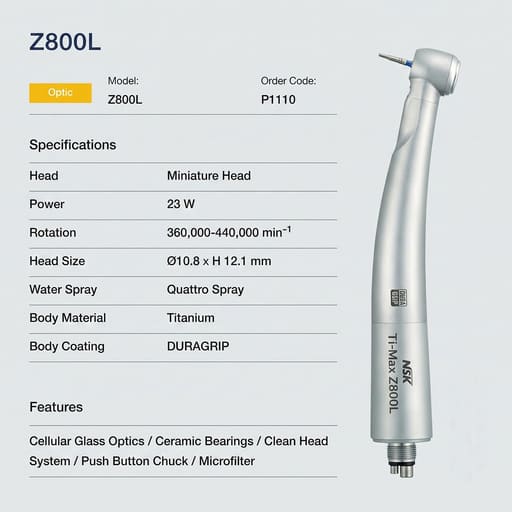 NSK Ti-Max Z800L Fiber Optic Airotor Handpiece (P1110)