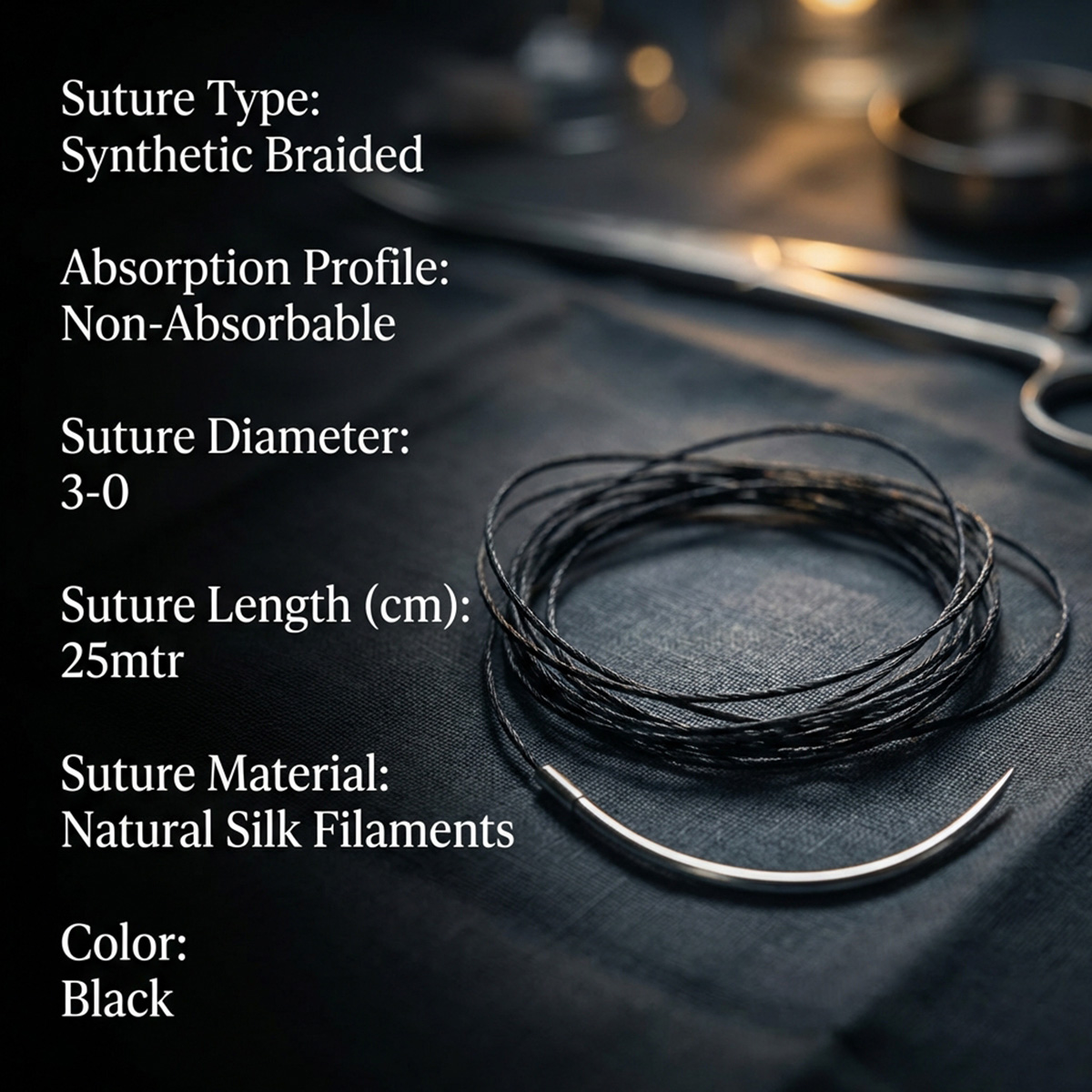 Meril Filasilk Black Braided Silk Suture Reel #3-0 (SLK30 822R) - 25Mtr