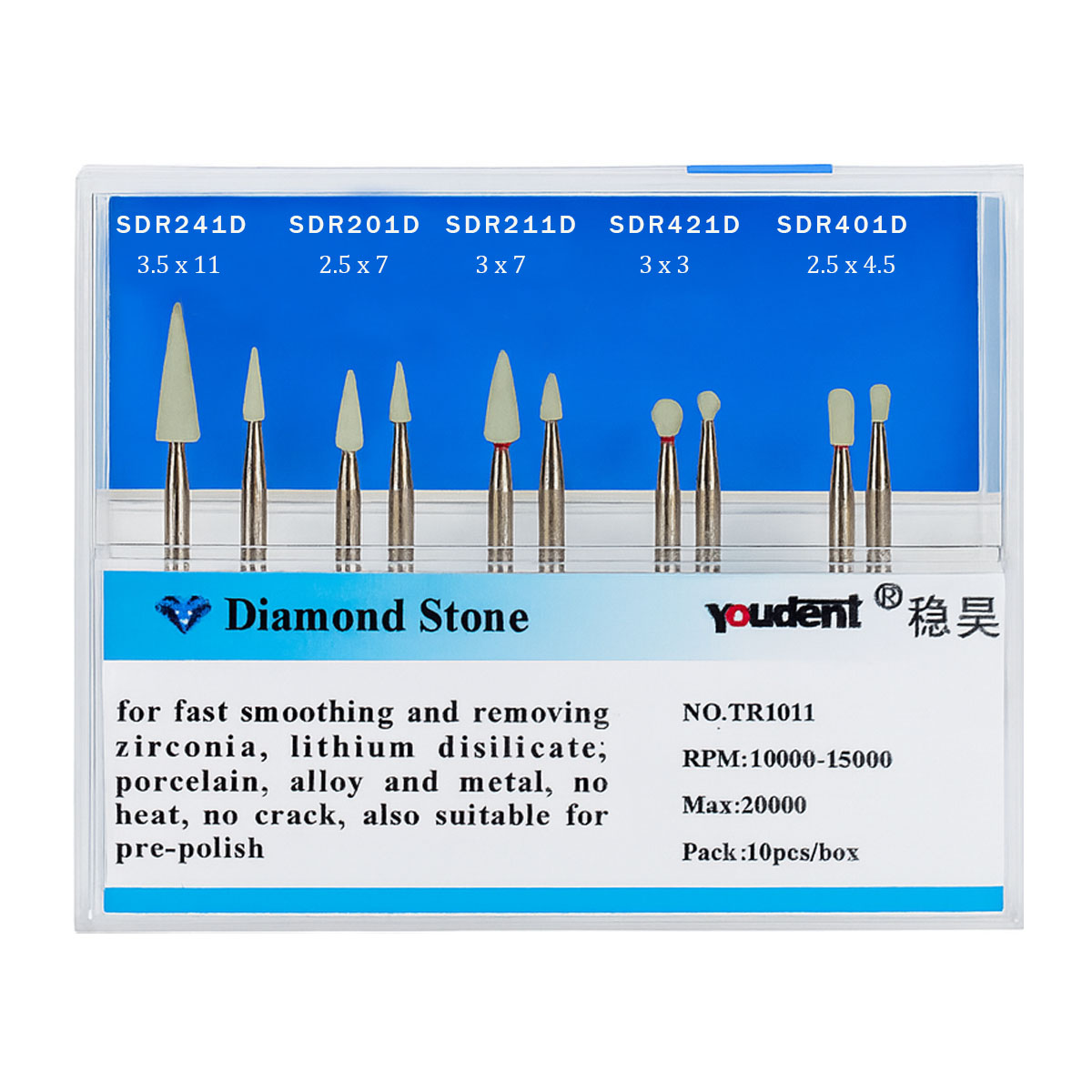Youdent Diamond Stones For Zirconia, Ceramic, Porcelain & Metal RA (TR1011)