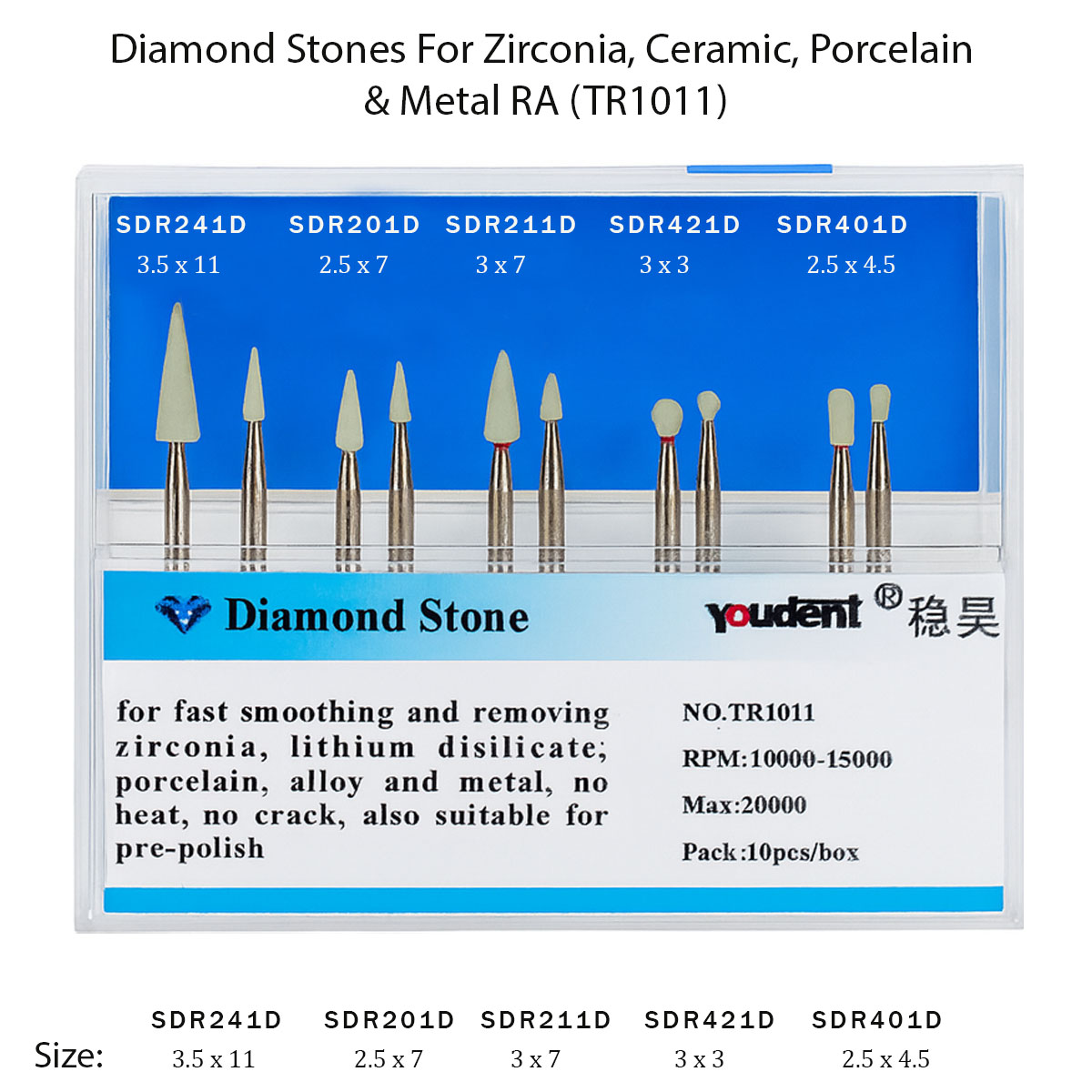 Youdent Diamond Stones For Zirconia, Ceramic, Porcelain & Metal RA
