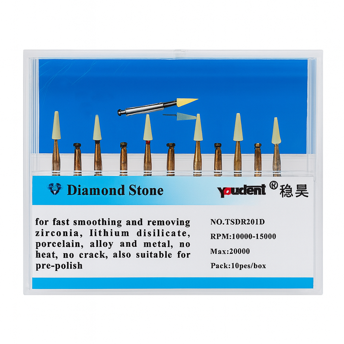 Youdent Diamond Stones For Zirconia, Ceramic, Porcelain & Metal RA (TSDR201D)