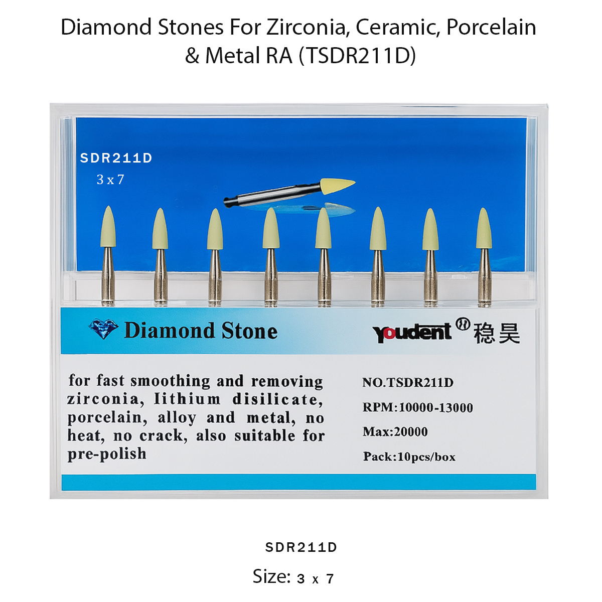 Youdent Diamond Stones For Zirconia, Ceramic, Porcelain & Metal RA