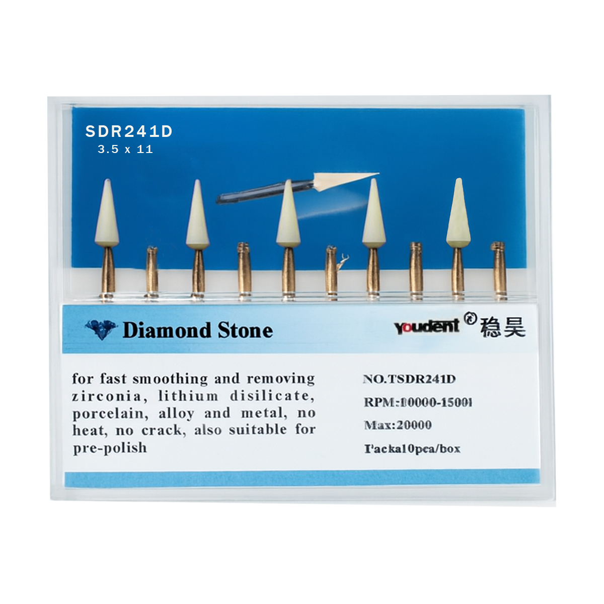 Youdent Diamond Stones For Zirconia, Ceramic, Porcelain & Metal RA (TSDR241D)