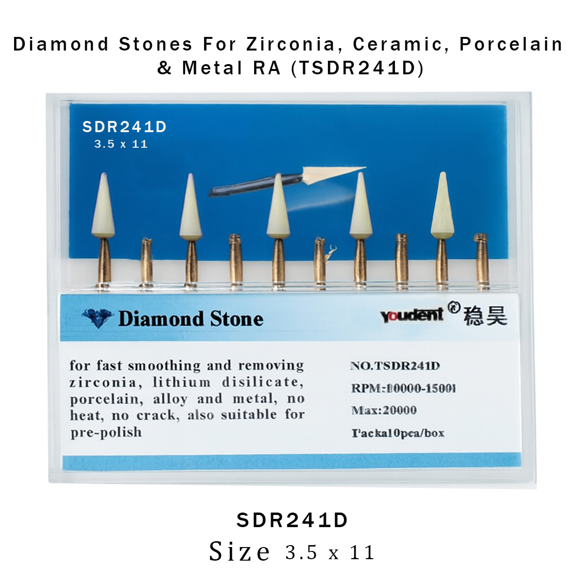 Youdent Diamond Stones For Zirconia, Ceramic, Porcelain & Metal RA