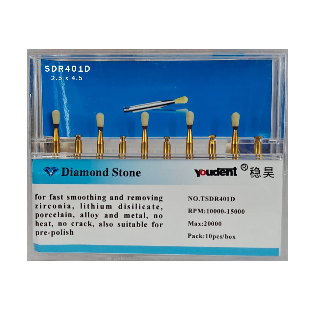 Youdent Diamond Stones For Zirconia, Ceramic, Porcelain & Metal RA (TSDR401D)