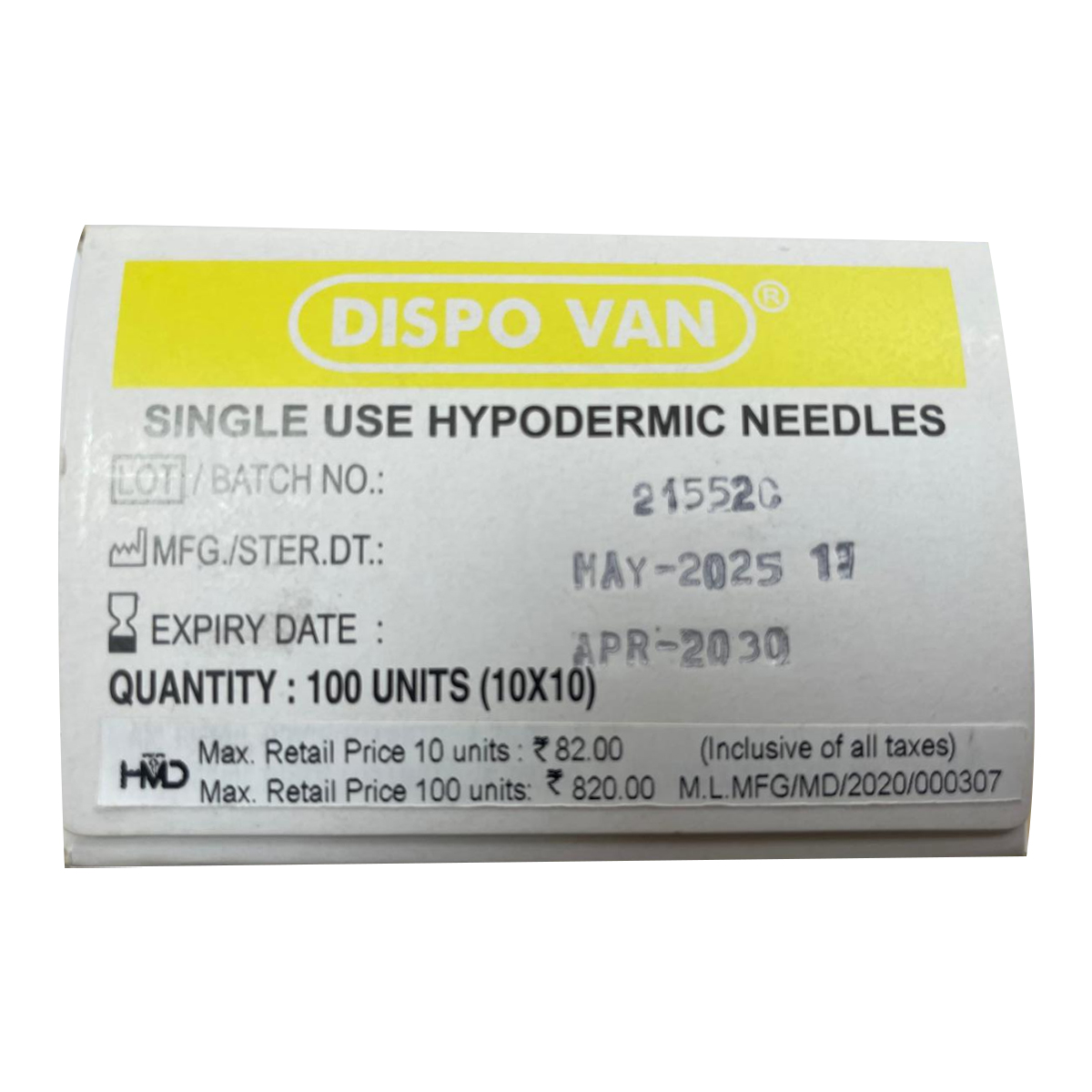 HMD Dispo Van Disposable Needle 30 Gauge | 1/2 Inch Length (Pack of 100)