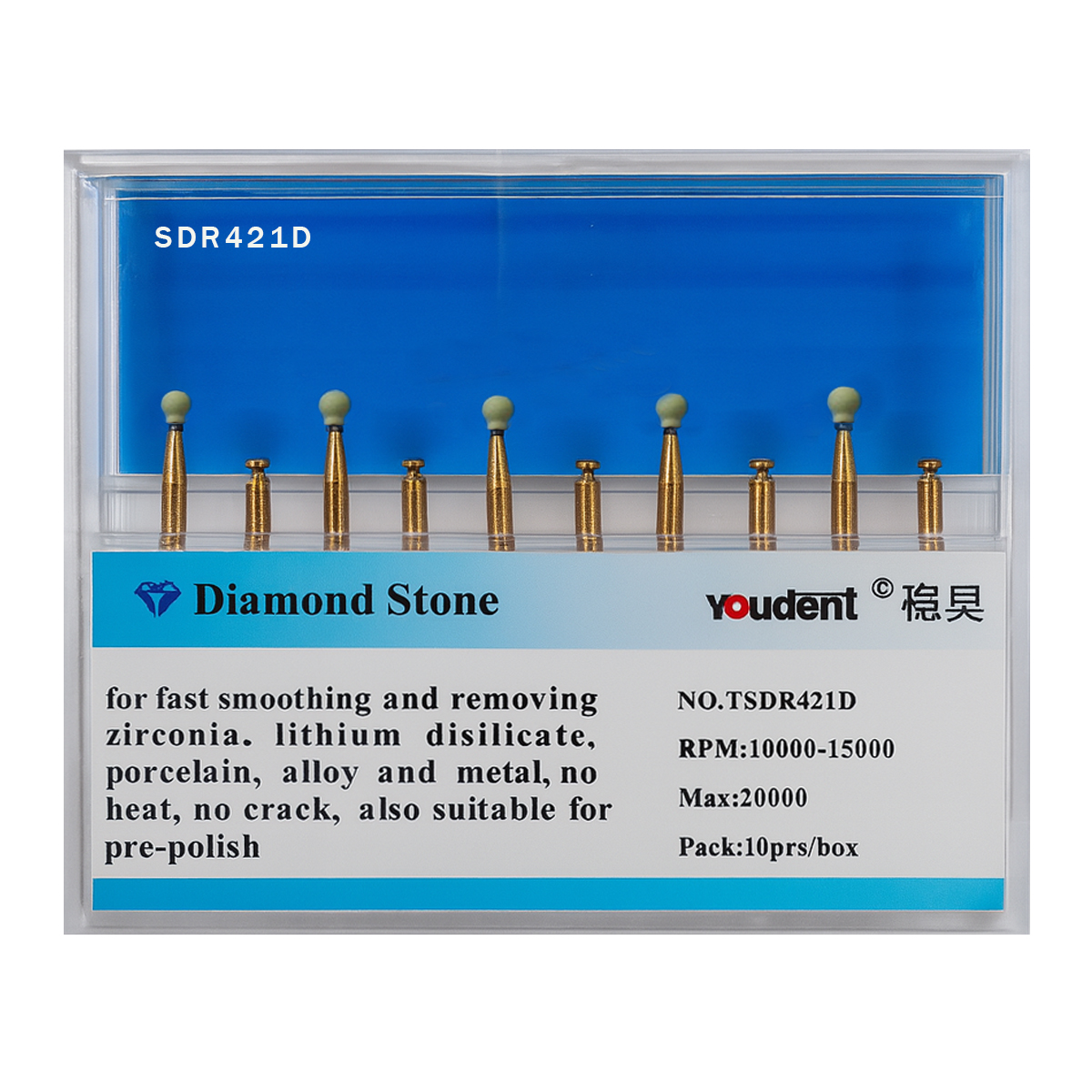 Youdent Diamond Stones For Zirconia, Ceramic, Porcelain & Metal RA (TSDR421D)