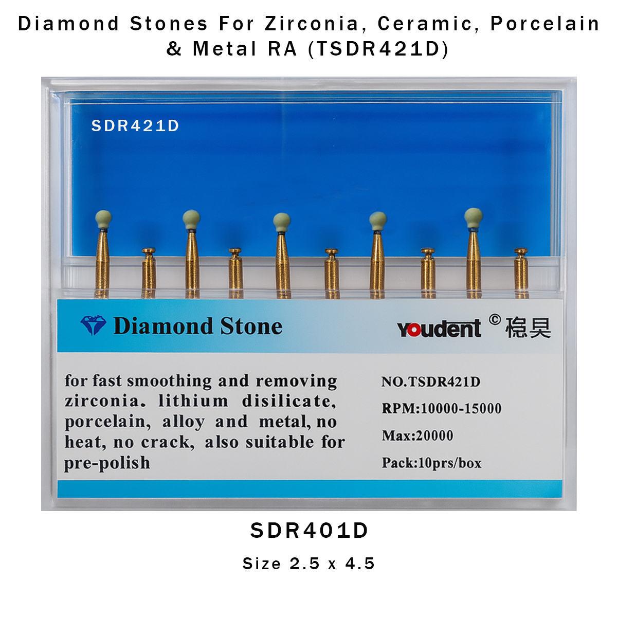 Youdent Diamond Stones For Zirconia, Ceramic, Porcelain & Metal RA