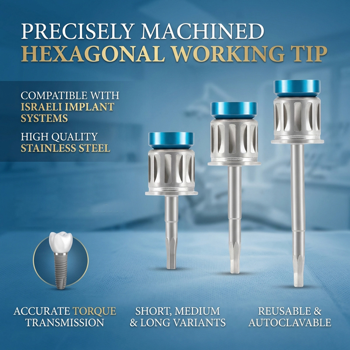 Dentaltech Prosthetic Hex Driver - Adin | Alpha-Bio Tec | Dentium | Dentis | MIS | Biohorizons | Cortex Compatible