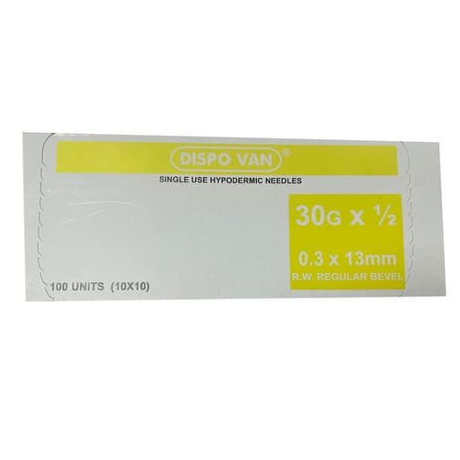 HMD Dispo Van Disposable Needle 30 Gauge | 1/2 Inch Length (Pack of 100)