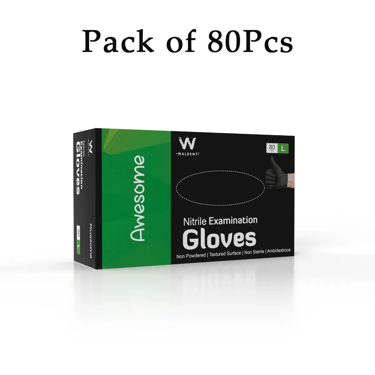 Waldent Nitrile Examination Gloves- Black (Pack of 80)