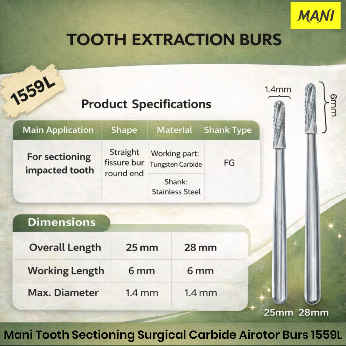 Mani Tooth Sectioning Surgical Carbide Airotor Burs 1559L