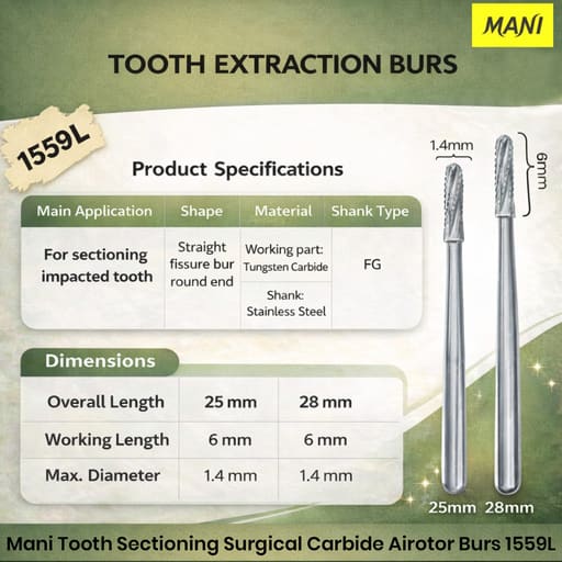 Mani Tooth Sectioning Surgical Carbide Airotor Burs 1559L