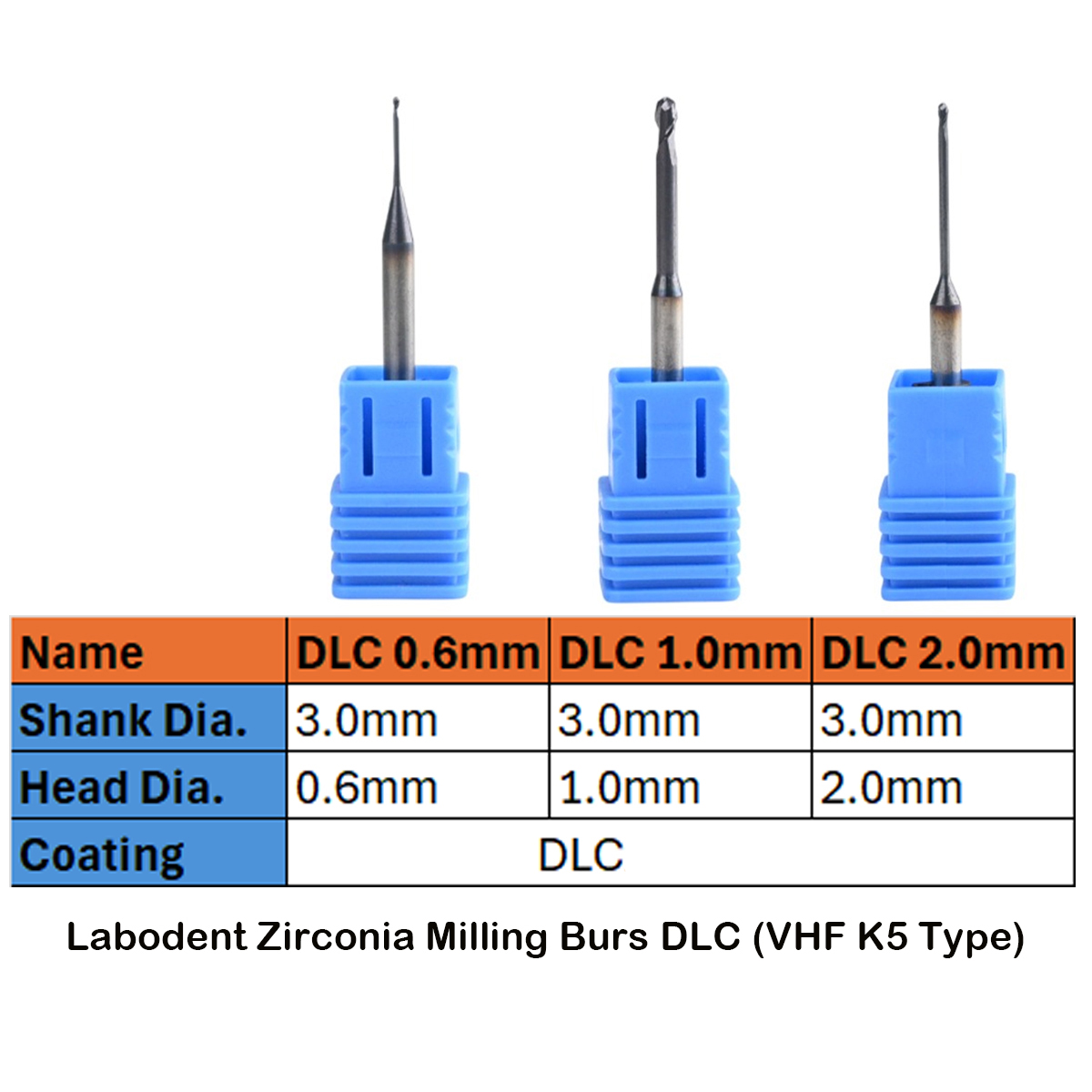 Labodent Zirconia Milling Burs DLC (VHF K5 Type)