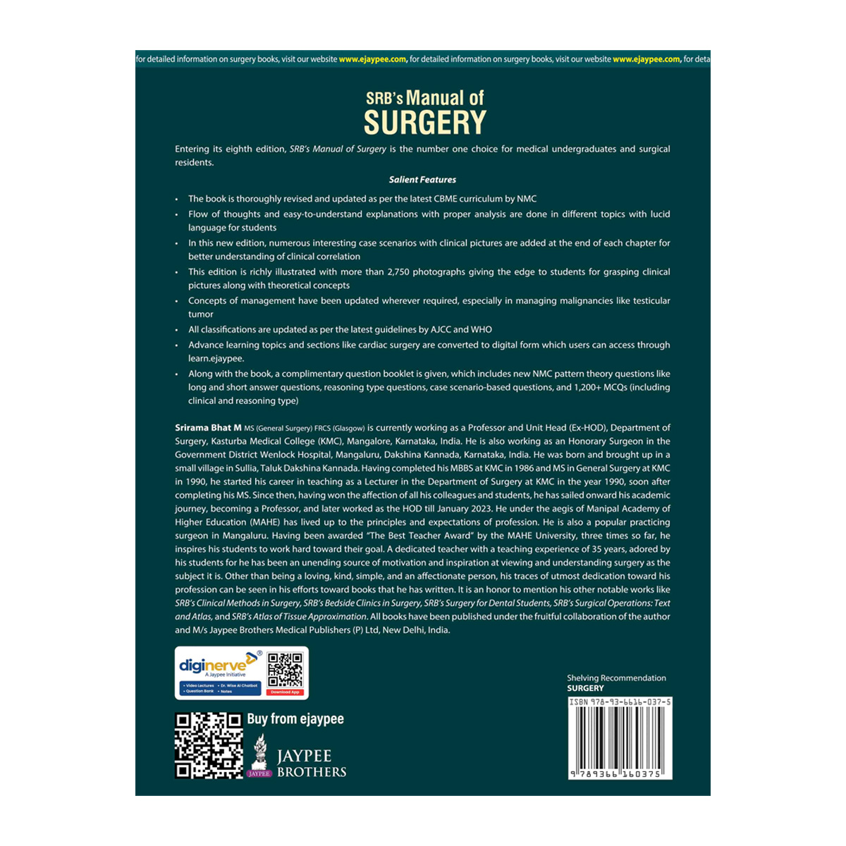 Jaypee Medical SRB's Manual Of Surgery (ISBN - 160375) | Sriram Bhat AM (ISBN - 160375)