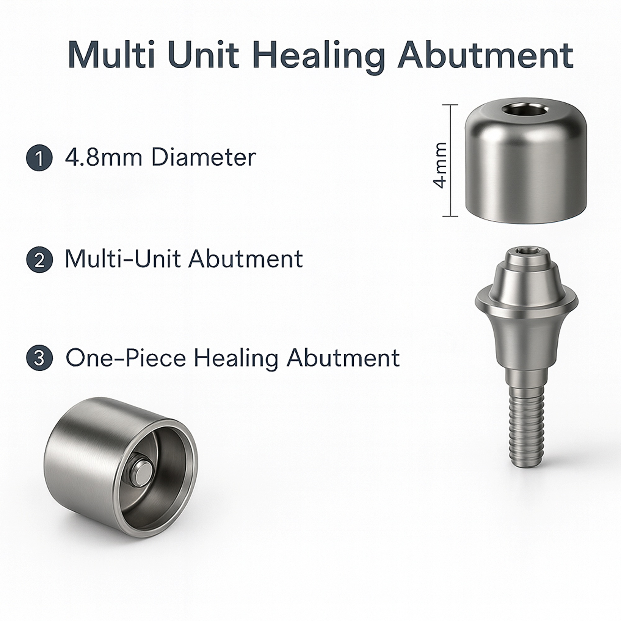 Dentaltech Universal Multi Unit Healing Abutment ∅4.8mm X 4.0mm - Osstem | Noris | Adin | Straumann | Nobel Biocare | Neodent | ICX Medentis Compatible (FHBHM)