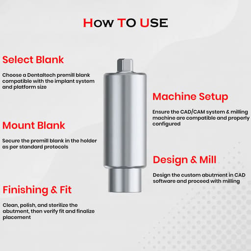 Dentaltech Premill Abutment Blank - Adin | Noris | MIS | AB Dental Compatible
