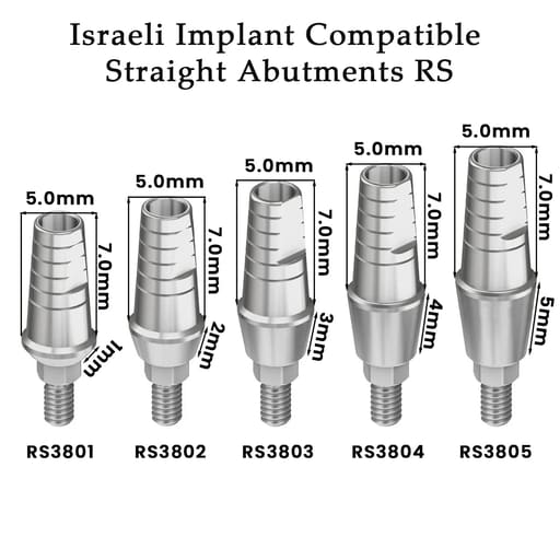 Dentaltech Straight Abutments RS - Adin | Noris | MIS | AB Dental Compatible