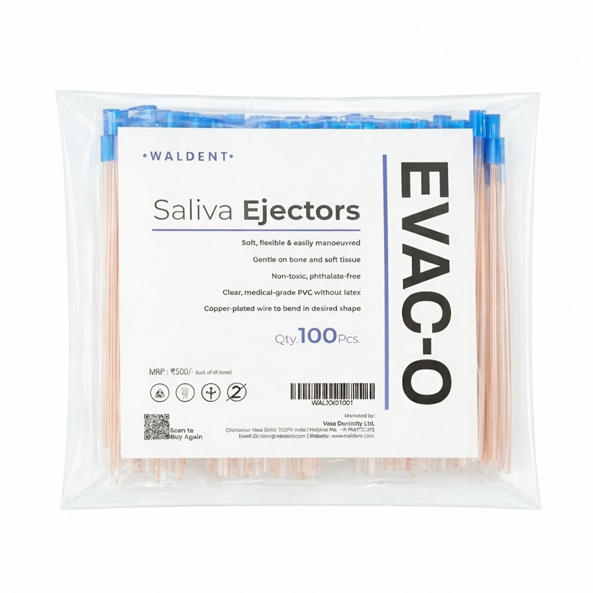 Waldent Saliva Ejector - Blue Tip (Pack Of 100 With Copper Wire)