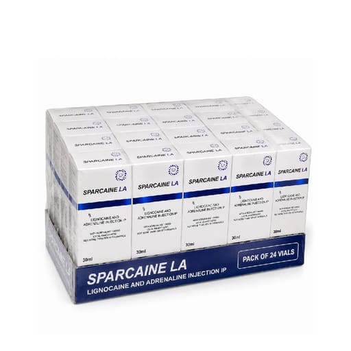 Sparcaine LA Lignocaine 2% with Adrenaline 1:80,000 Local Anaesthetic Injection 30ml (Pack of 24)