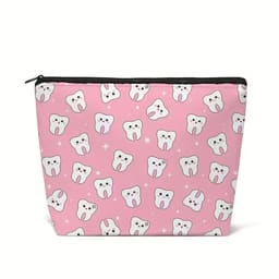iDENTical Teeth Print Travel Pouch With Zipper - Pink