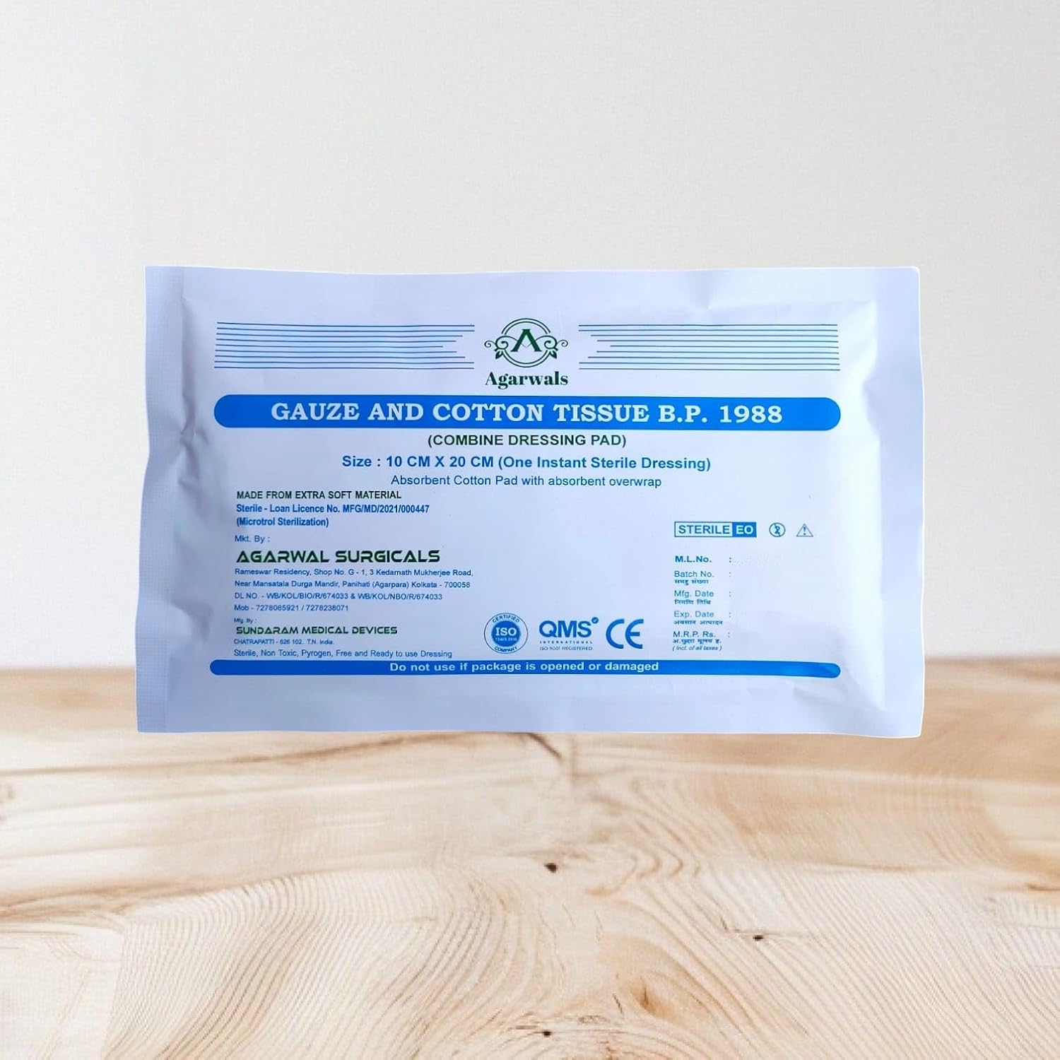 Agarwals Premium Sterile Combine Dressing Surgical Pad 10cm x 20cm (Pack of 20)
