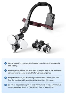 Waldent Head Mounted Double Light Magnifying Surgical Loupes - 15