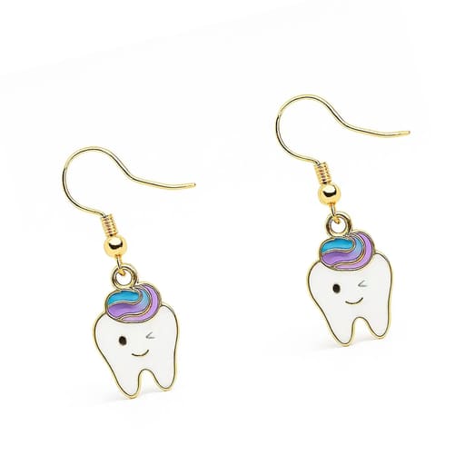 iDENTical Tooth Shape Dangler Earrings With Smiley Design Purple Set Of 1 (ZYR-4083-1)