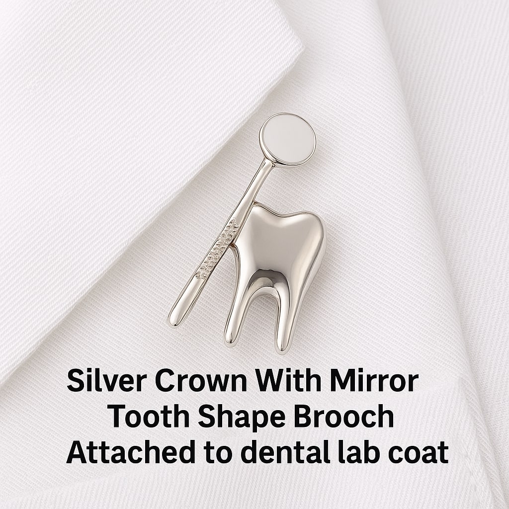 iDENTical Silver Crown With Mirror Tooth Shape Brooch - Pack of 1 (ZYR-7423)