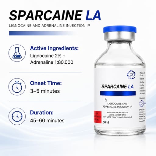 Sparcaine LA Lignocaine 2% with Adrenaline 1:80,000 Local Anaesthetic Injection 30ml (Pack of 24)