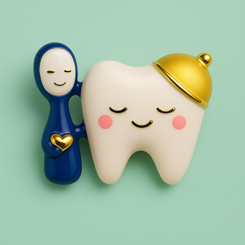 iDENTical Tooth With Golden Hat & Toothbrush Shape Brooch - Pack Of 1 (ZYR-4060)