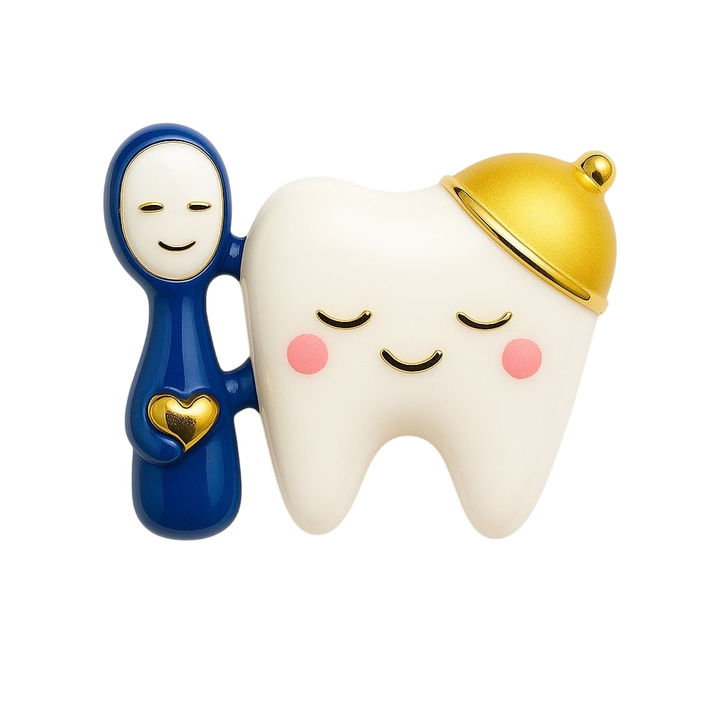 iDentical Tooth With Golden Hat & Toothbrush Shape Brooch - Pack Of 1 (ZYR-4060)