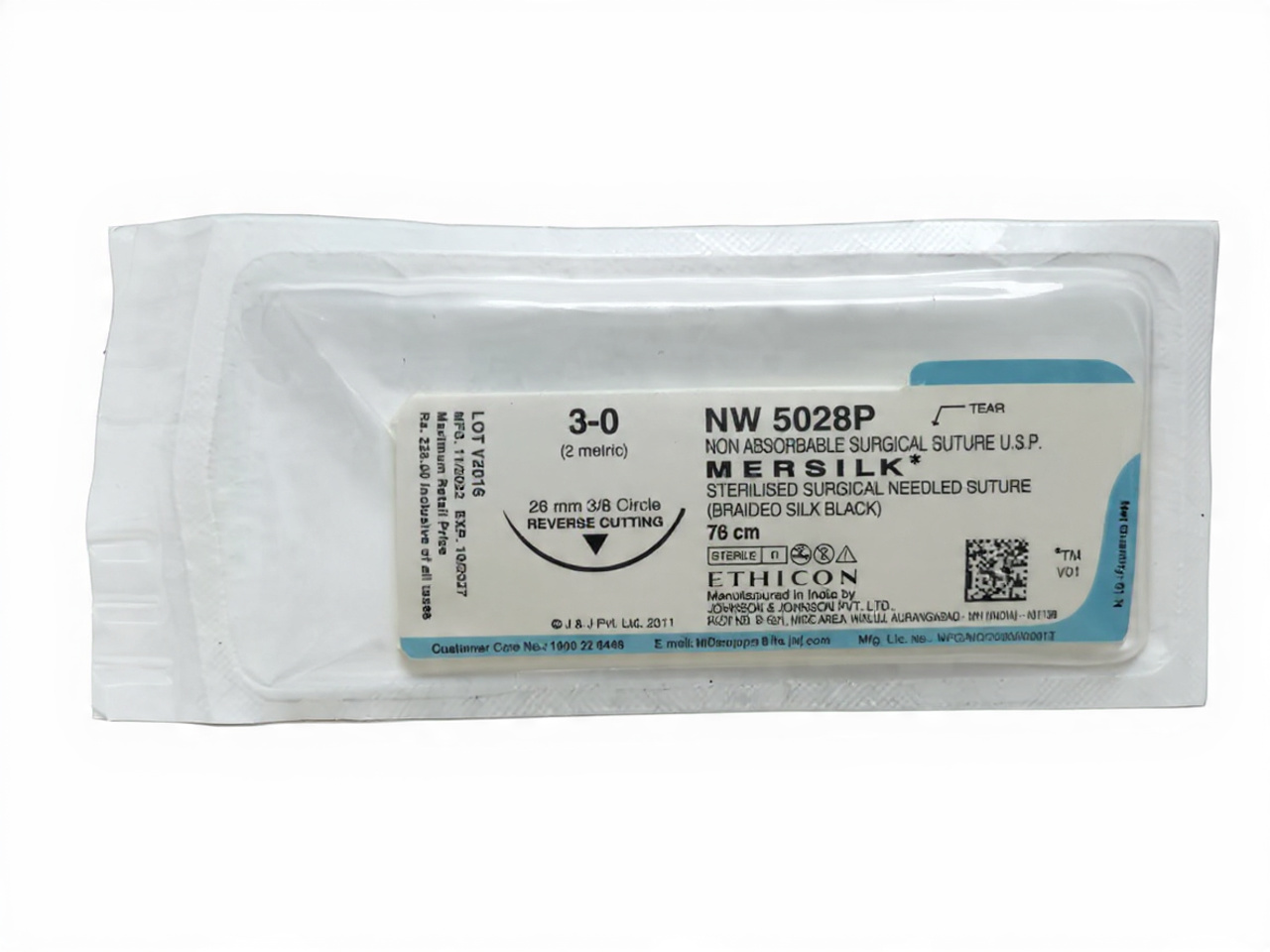 Ethicon Mersilk #3-0 Black Braided Suture1 - 76cm (Nw 5028P) Pack Of 1
