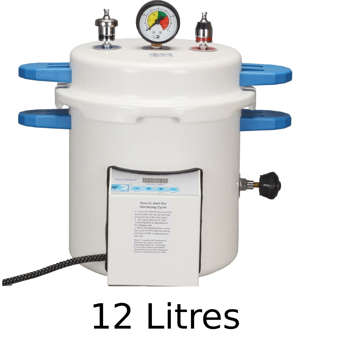 Life Stericlave With Digital Display Timer - 12 Litres With Drum (8 x 8 inches) [ST911EDT]