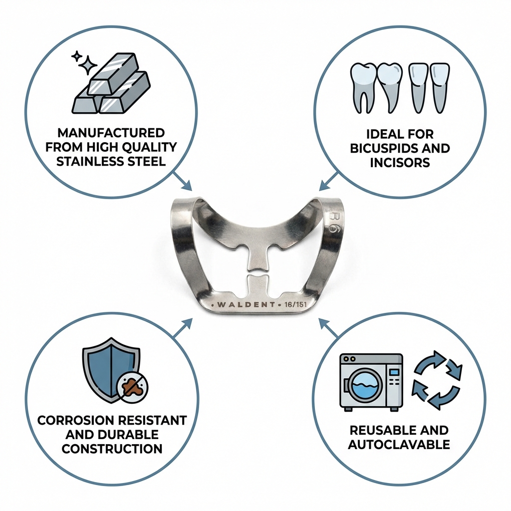 Waldent Brinker Rubber Dam Universal Clamp Adult | For Bicuspids & Incisors - B6 (16/151)