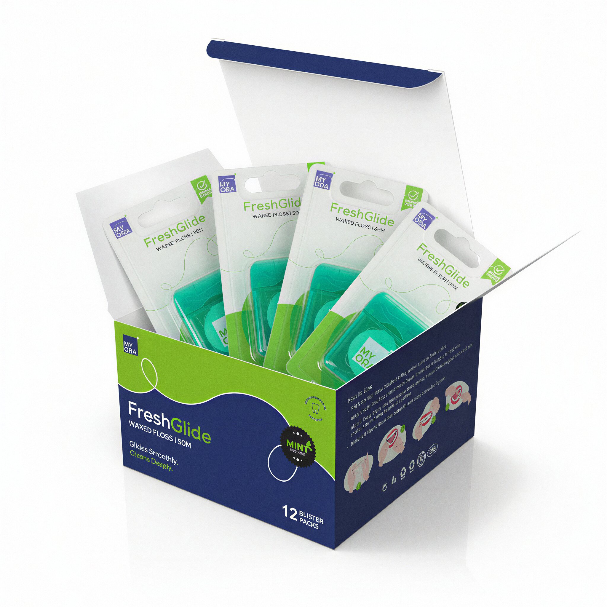 MyOra FreshGlide Waxed Floss 50m - Mint (Pack Of 12)