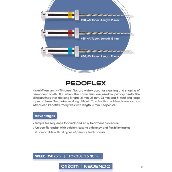Neoendo Pedoflex Rotary Files 16mm Assorted (Pack of 3)