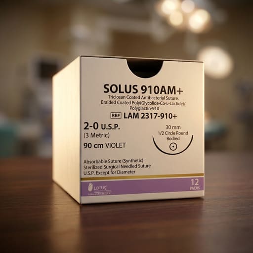 Lotus Solus 910 AM+ #2-0 Braided Polyglactin - 910 Sutures With Triclosan (Pack of 12)