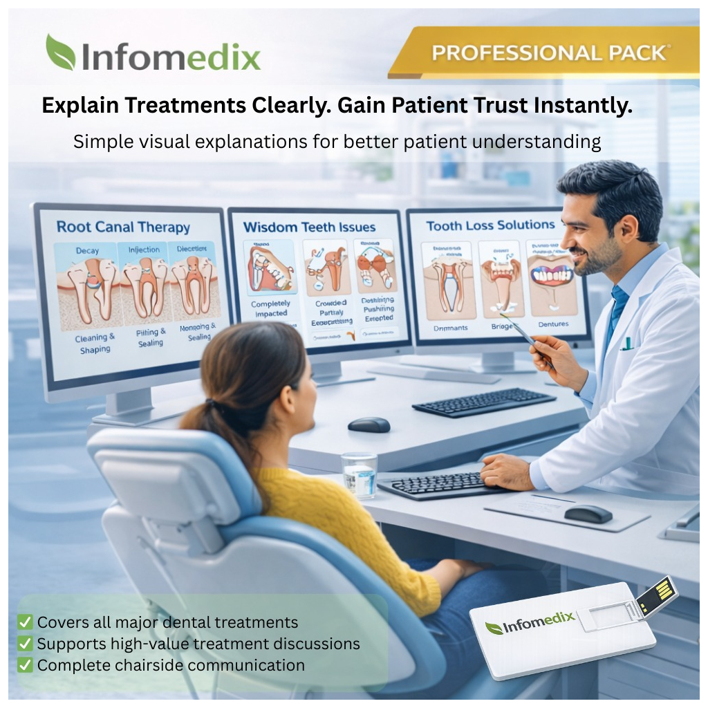 InfoMedix Dental Patient Education Presentation Decks – Professional Pack | 38 Clinical Topics | USB Drive