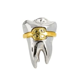 iDENTical Silver Crown With Golden Bracket Tooth Shape Brooch - Pack of 1 (ZYR-7491) - 1