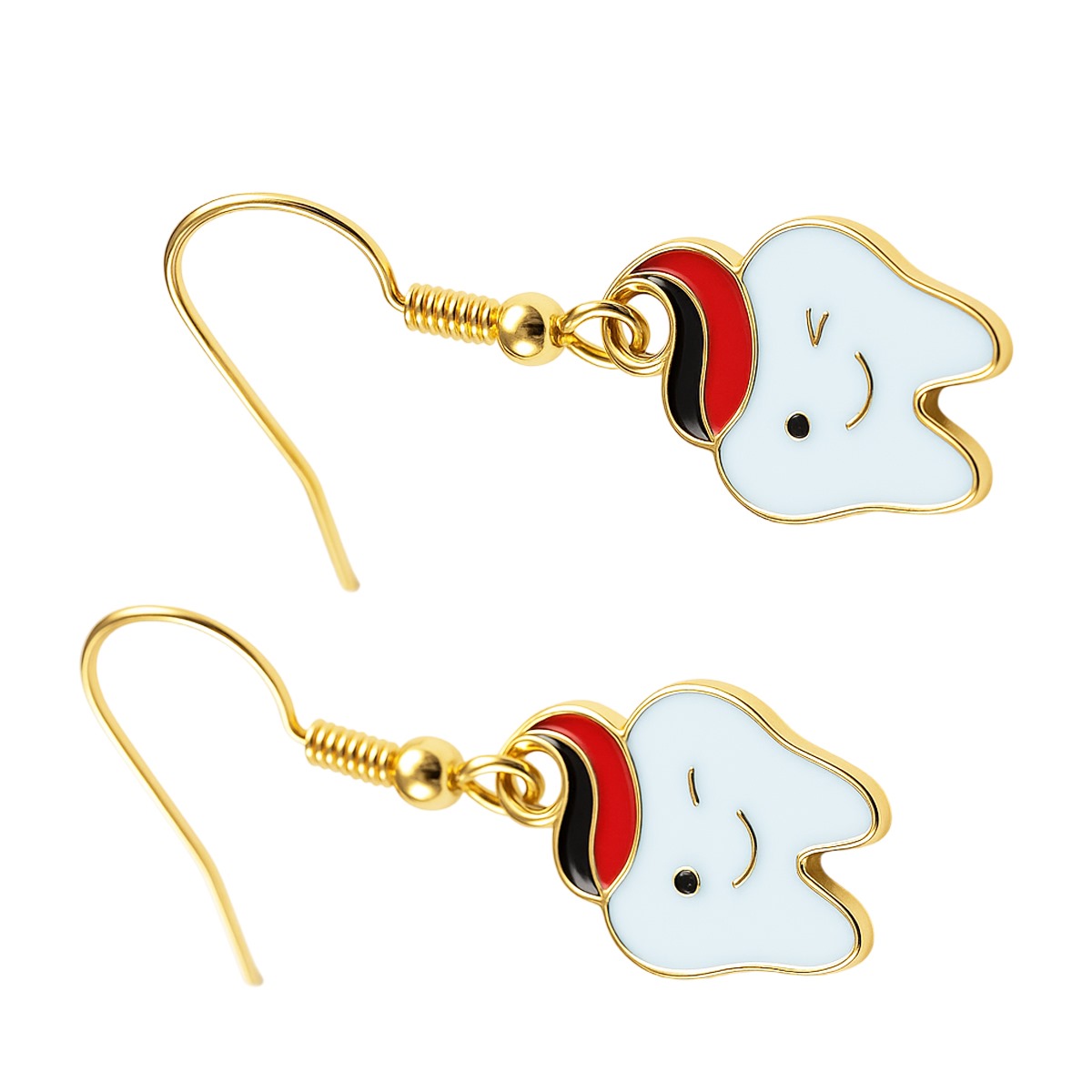 iDENTical Tooth Shape Dangler Earrings With Smiley Design Red� Set Of 1  (ZYR-4083-1)